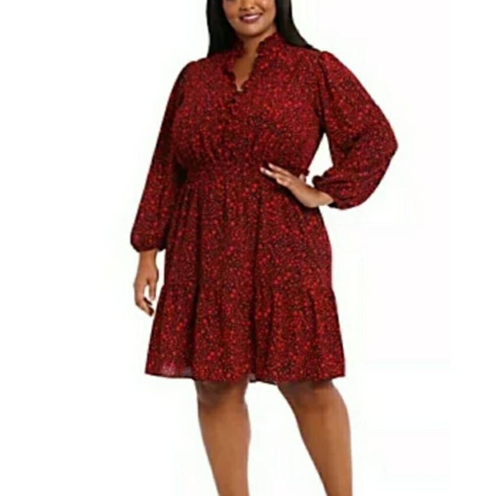 LONDON TIMES Womens Heart Print Unlined Pullover Long Sleeve Dress Plus 16W
